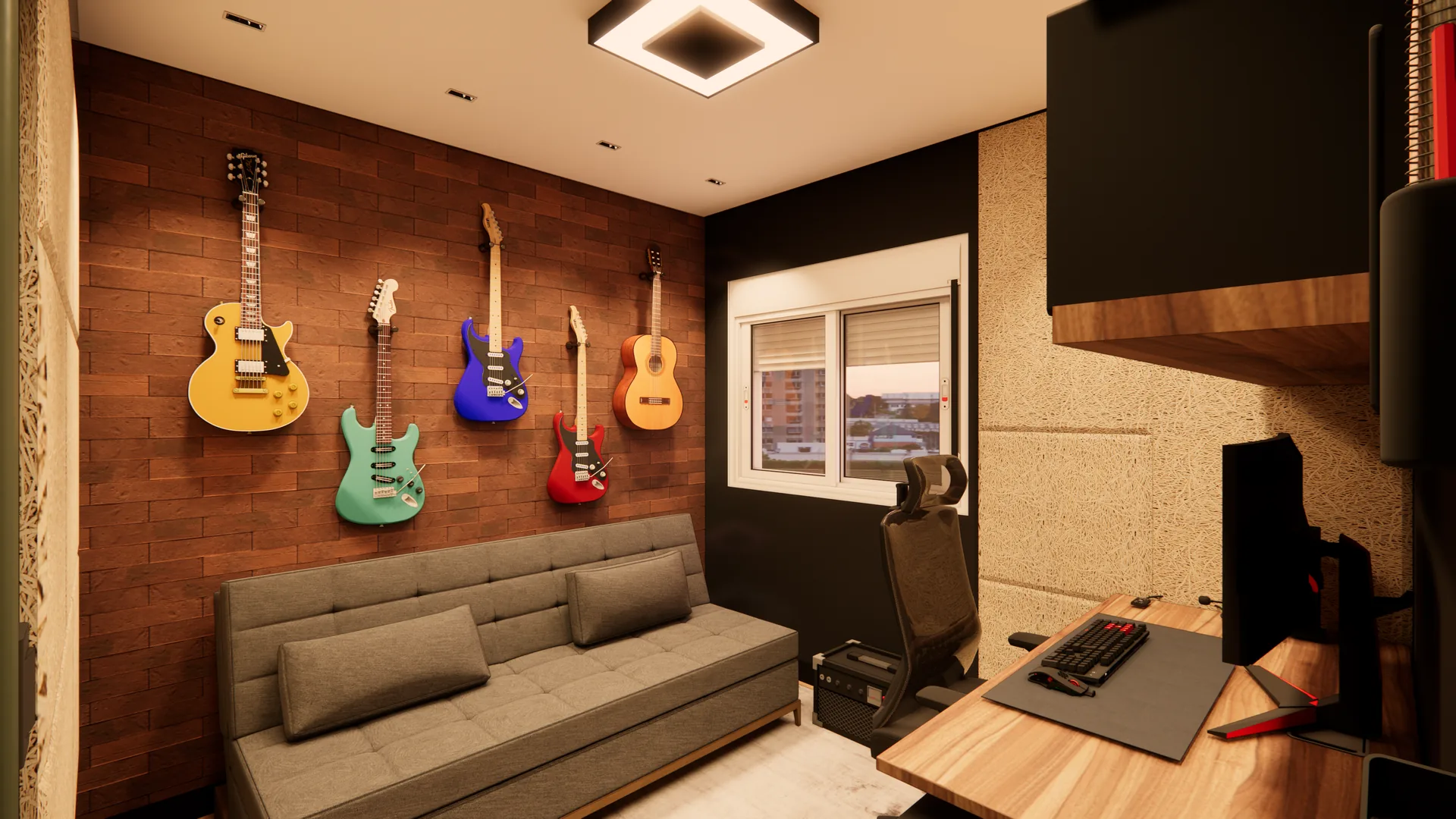 Proposta 3D do home office, vista 1