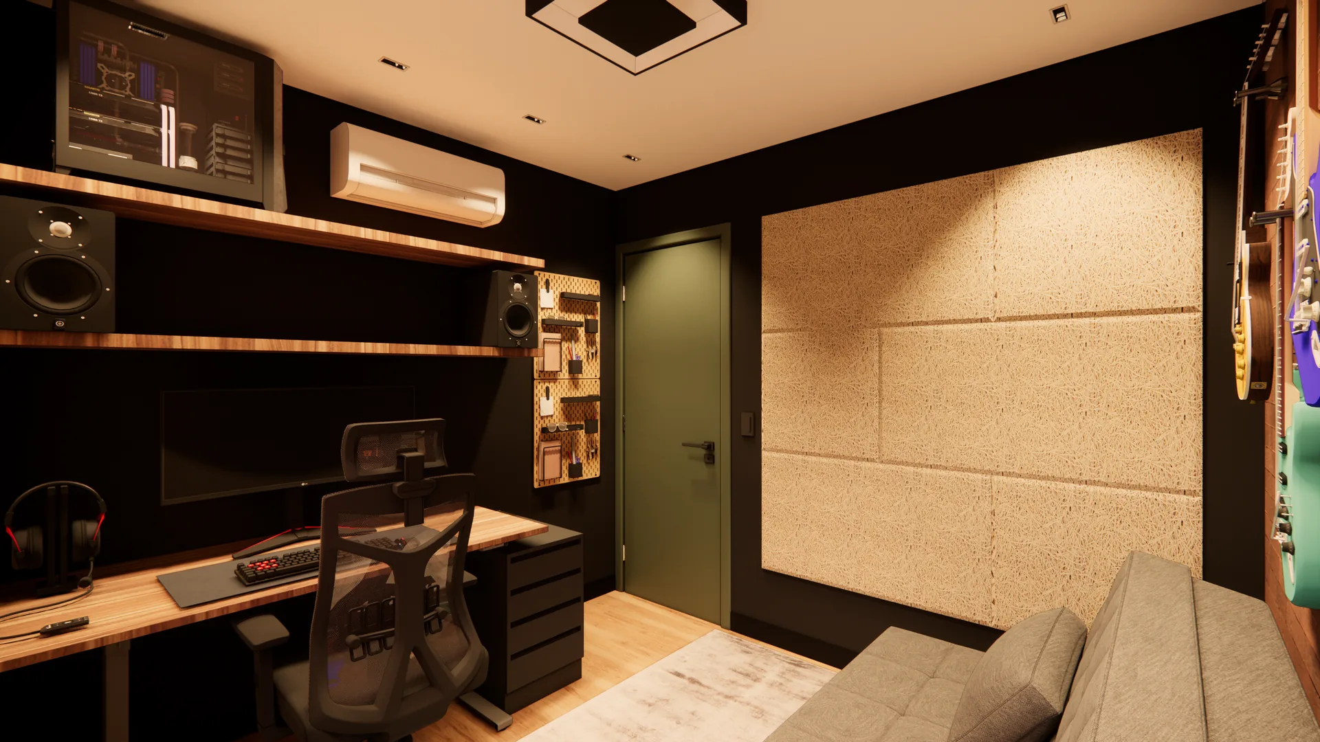 Proposta 3D do home office, vista 2